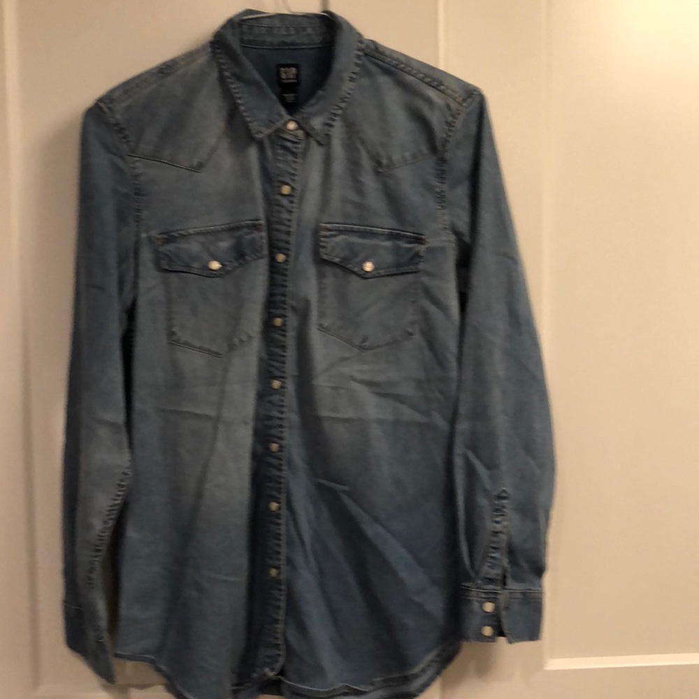 Denim maternity button up shirt